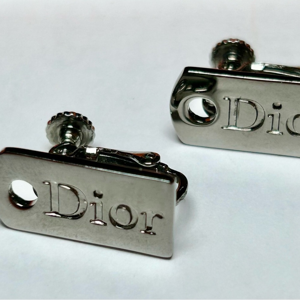 Dior Logo Gun Metal Clip On Earrings - Picture 3 of 6